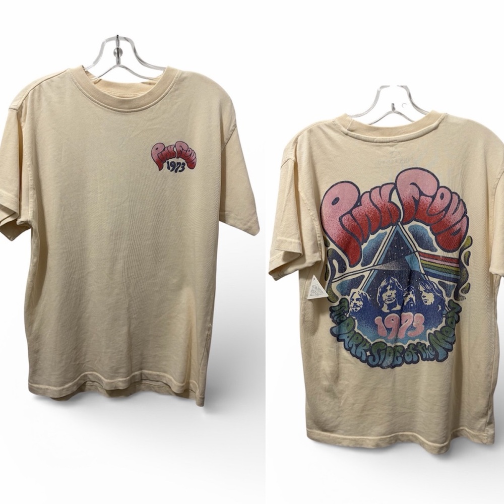 Pink Floyd 1973 Graphic Front and Back Cream Coloured Tee Size Small